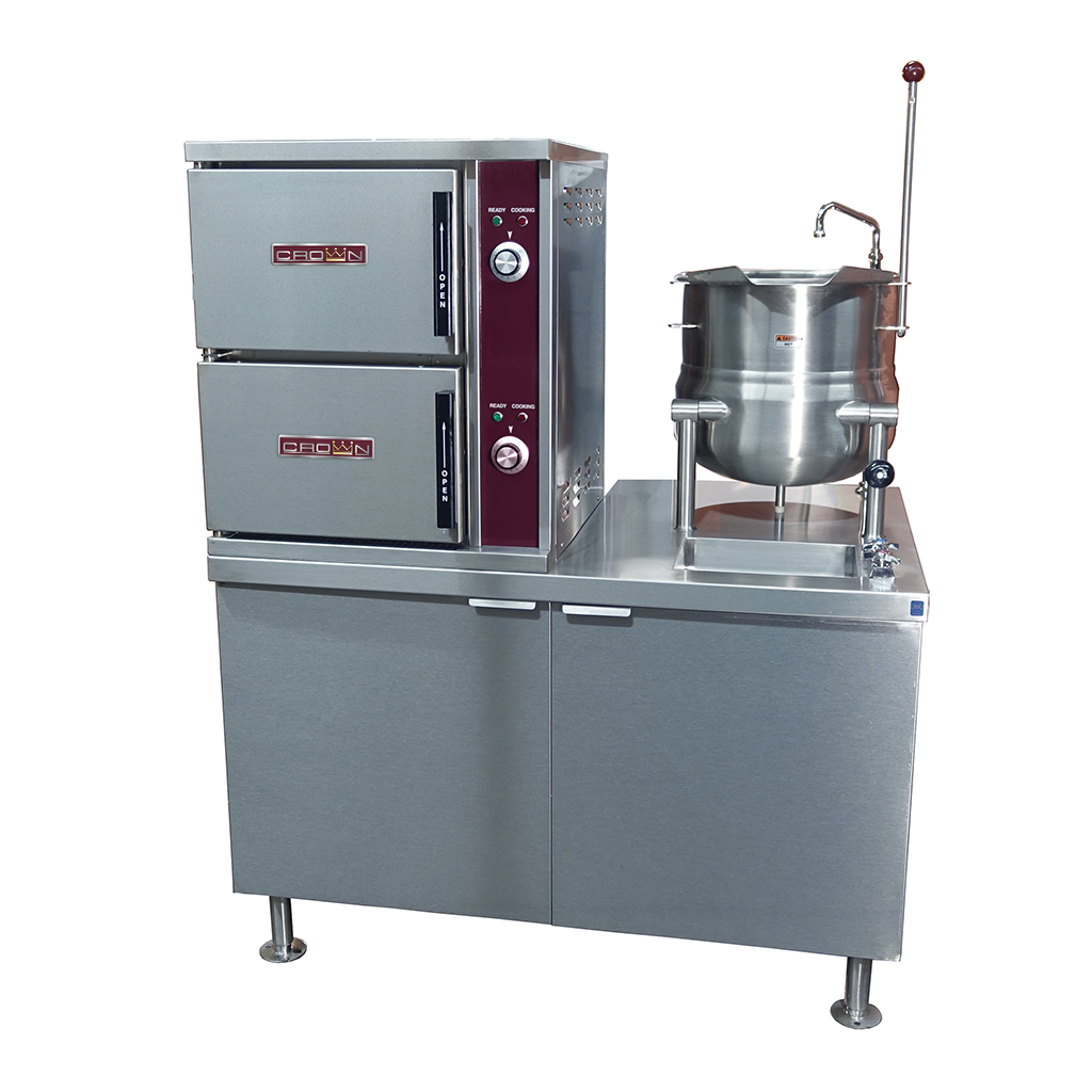 CROWN GCX-2-10 Compartment Steamer with Kettle and Gas Steam Boiler 2 Compartment Steamer and 10 Gallon Kettle